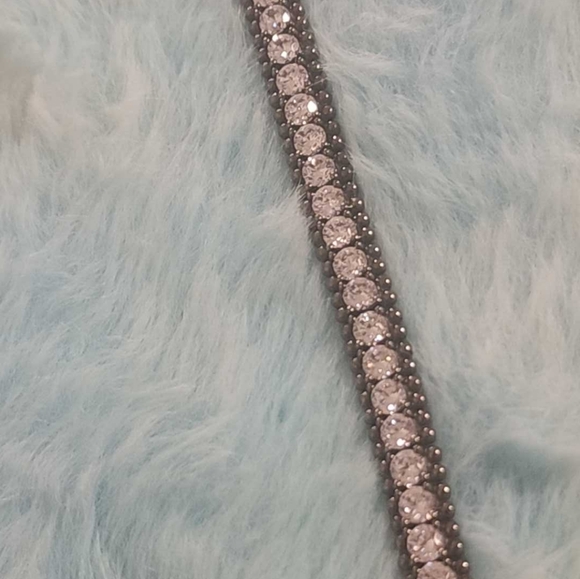 Black rodium over sterling CZ line bracelet - Picture 7 of 10